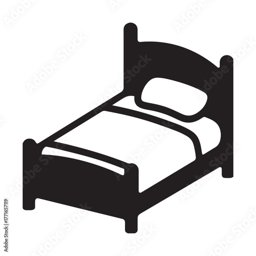  Bed icon silhouette on white background.