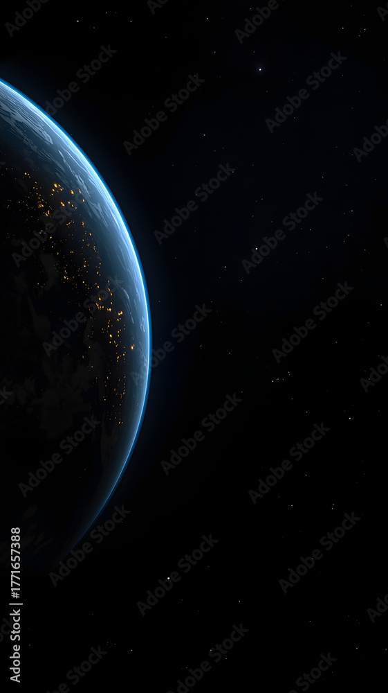Obraz premium Earth from space showing city lights and atmosphere