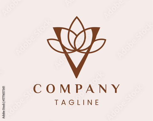Letter V Elegant Lotus Flower Logo Design
