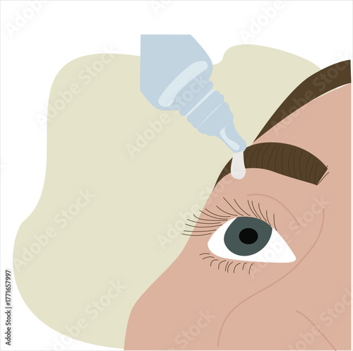 using eye drops.Woman uses eye drops to improve vision or reduce dry pupils causing ophthalmic diseases. 