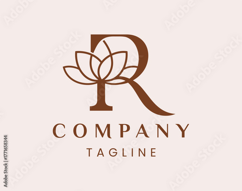 Letter R Elegant Lotus Flower Logo Design