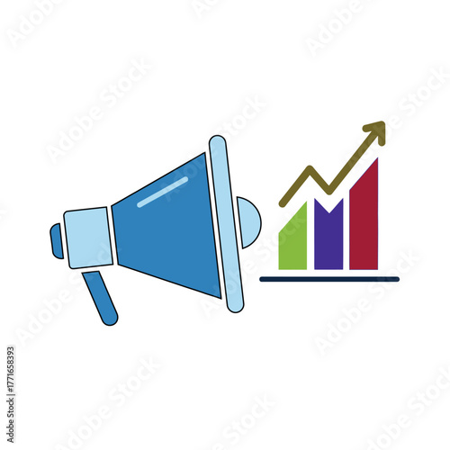 Marketing Promotion Megaphone Business Growth Chart Icon with vector illustration