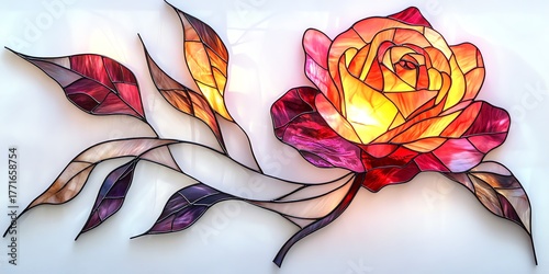 Fototapeta Naklejka Na Ścianę i Meble -  Stained glass illustration of a single natural pink rose