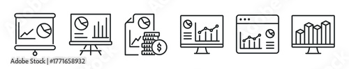 Finance Report thin line icon set. Web minimal editable stroke icons