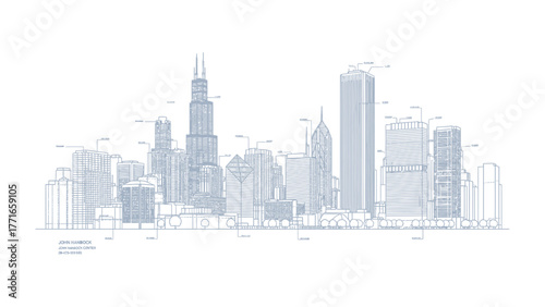 Chicago Cityscape Blueprint: A detailed blueprint of Chicago's iconic skyline. Capturing the essence of urban development and architectural design.