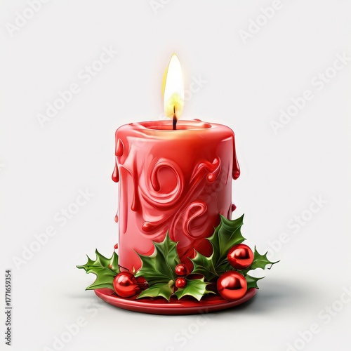 an AI Image Generator, Christmas Candle With Dripping Wax and Holly Decoration