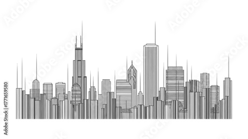 City Skyline Illustration: a minimalist depiction of a sprawling city skyline, with towering skyscrapers and architectural wonders standing tall against the horizon.