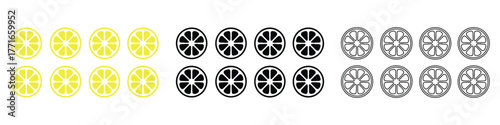 Citrus Lemon Slice Icons Set - Color, Silhouette, and Line Art Vector