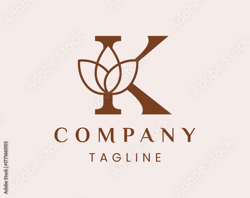 Letter K Elegant Lotus Flower Logo Design