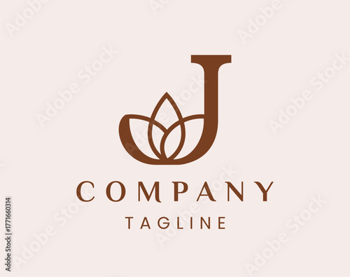Letter J Elegant Lotus Flower Logo Design
