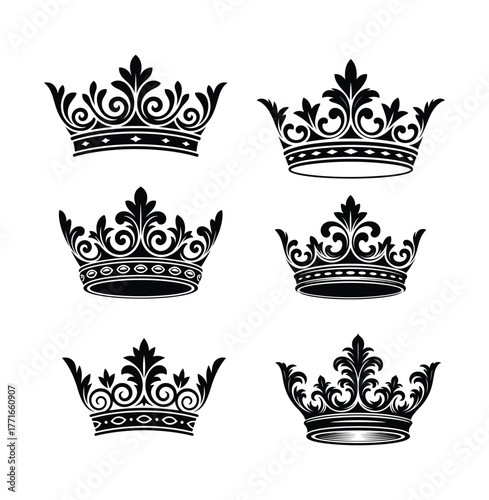 Ornate Crown Vector Illustration Black and White Royal Emblems Vintage Design