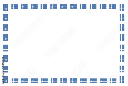 Horizontal holiday frame. Blue gift boxes with white ribbon. Greeting card. Christmas, New Year, Happy Birthday. Flat vector design.