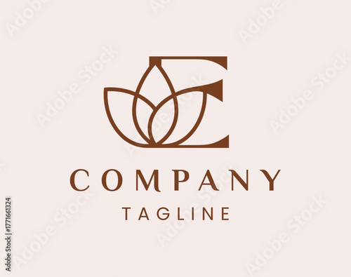 Letter E Elegant Lotus Flower Logo Design