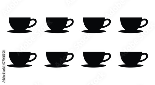 Hot Coffee or Tea Cup Silhouettes Vector Icons Set