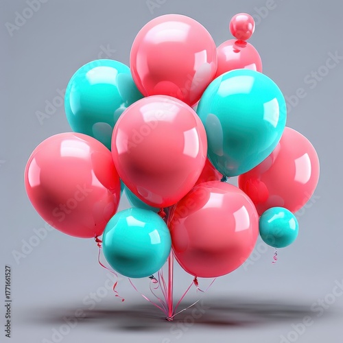 an AI Image Generator, Colorful Balloons Celebration Set With Floating Ribbons