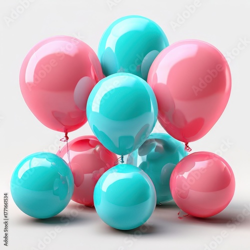 an AI Image Generator, Colorful Balloons Celebration Set With Floating Ribbons