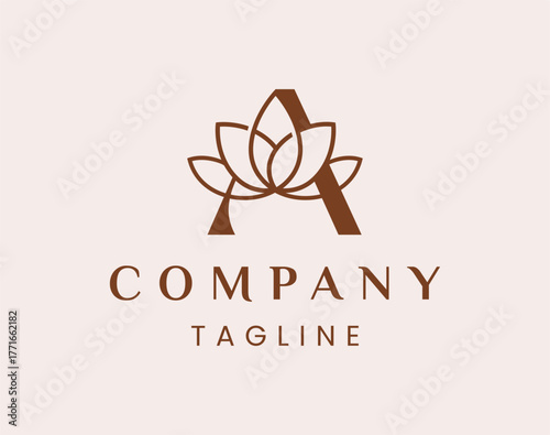 Letter A Elegant Lotus Flower Logo Design
