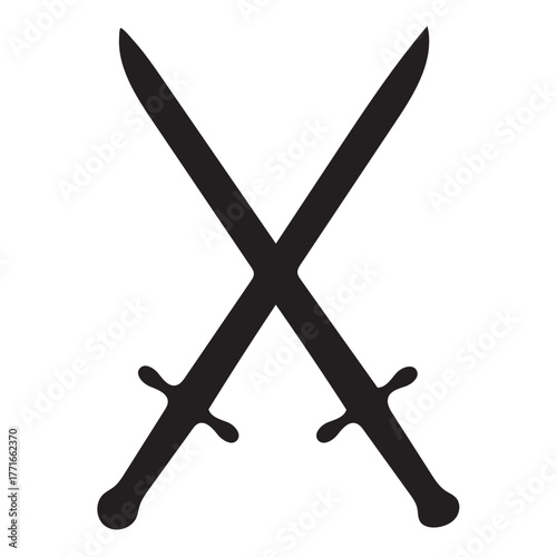 Swords crossed silhouette on white background. 