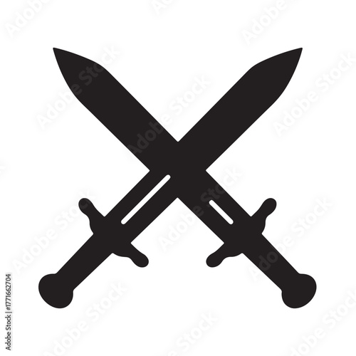 Swords crossed silhouette on white background. 