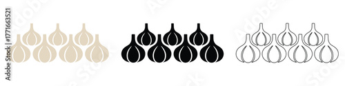 Garlic Bulb Icons Set - Color, Silhouette, and Line Art Vector