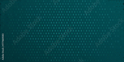Abstract digital background with a repeating pattern of glowing teal zeros and ones on a dark teal gradient