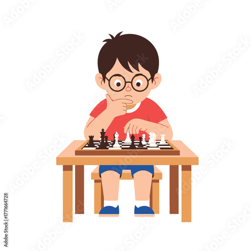 Boy Playing Chess, Thinking Strategy, Child Chess Player