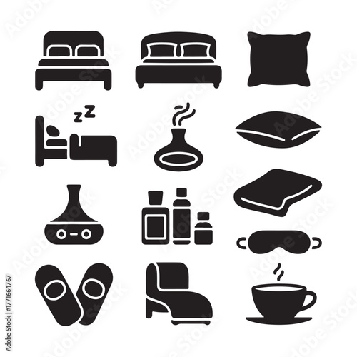 Sleep and Relaxation Vector Icons Set