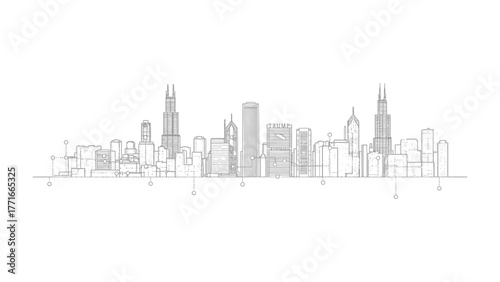 Architectural Symphony: A minimalistic monochrome line art depicts the iconic skyline, showcasing the city's architectural feats with a touch of elegance.