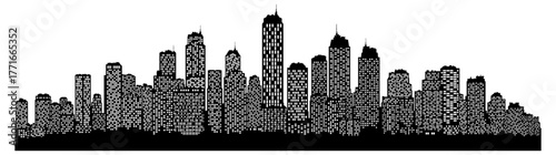 black and white city silhouette or panorama without background