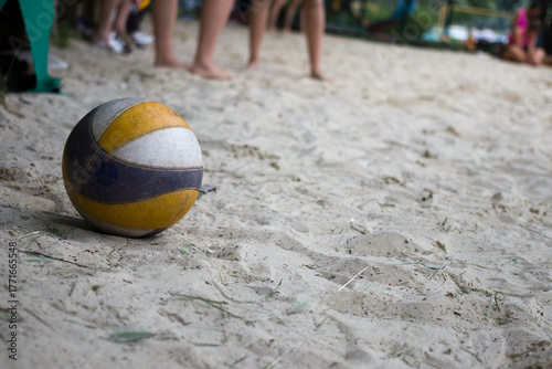 Ball for volleyball in the sand.