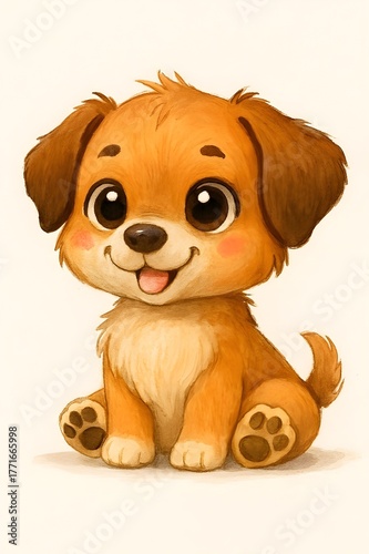 Cute Cartoon Puppy Sitting – Whimsical Pet Illustration for Kids and Decor
