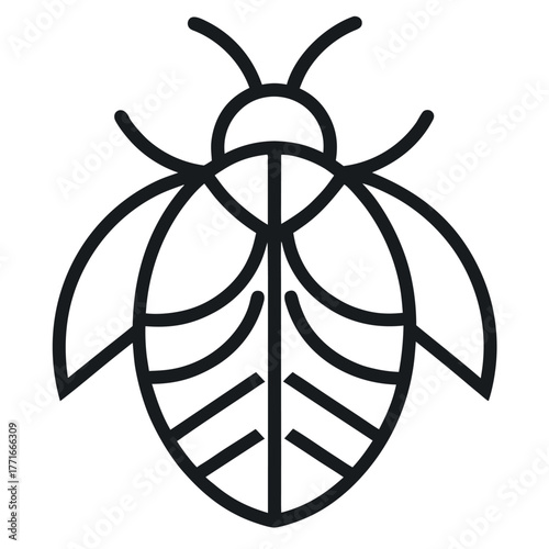 Bee Line Icon, Minimal Insect Vector Outline, Isolated on White Background