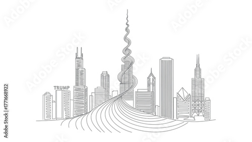 Urban Symphony: A striking illustration of a dynamic cityscape, where architectural marvels converge in a dance of lines and forms, creating an artistic vision of metropolitan grandeur.