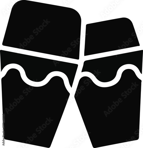 Clinking glasses icon, Black vector icon of two clinking glasses, representing celebration, party, toast, or festive occasion.

