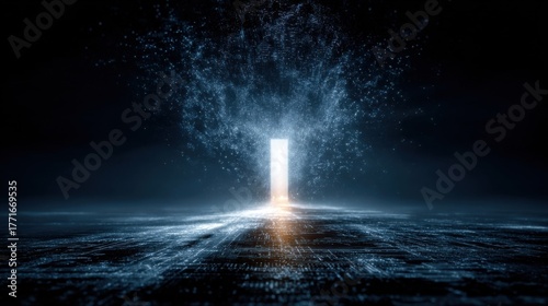 Emerging neural circuit keyhole doorway digital realm gigapixel art virtual environment abstract concept