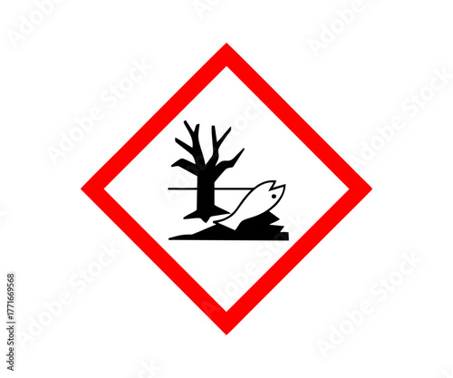 Environmental hazard warning sign icon. Environmental hazard symbol warning of danger to trees and aquatic organisms vector design and illustration.
