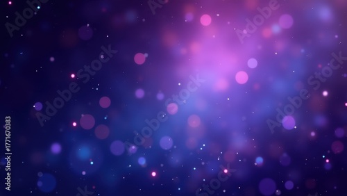 Purple pink bokeh lights glowing softly across dark cosmic background with copyspace, concept of night club, romantic evening, fantasy backdrop