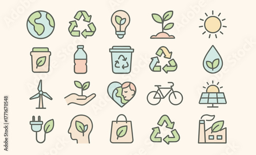 Eco icons set for sustainability and environmental protection
