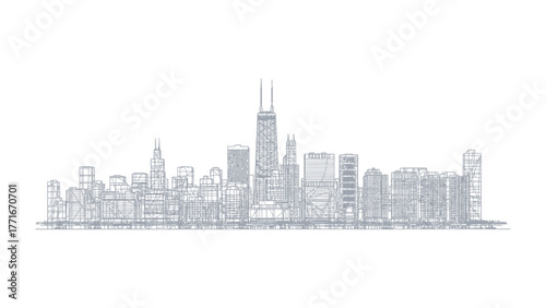 Chicago Skyline Illustration: A detailed artistic representation of Chicago's iconic skyline. The intricate sketch captures the city's architectural grandeur.