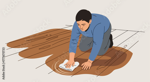 Person wipes spill on wood floor