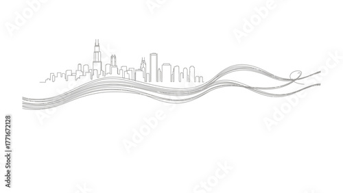 Cityscape Abstract Design: A minimalist skyline, sketched in flowing lines, captures the essence of an urban landscape, evoking a sense of modern dynamism and architectural harmony.