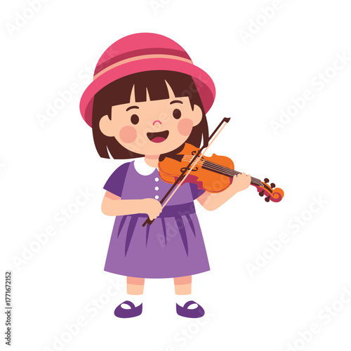 Girl Playing Violin Illustration, Music Education, Child Musician