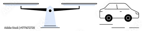 Balancing scale facing a simple car, symbolizing the cost-value relationship, weighing, or decision-making dynamics. Ideal for finance, transportation, trade-off, economics, balance value simple