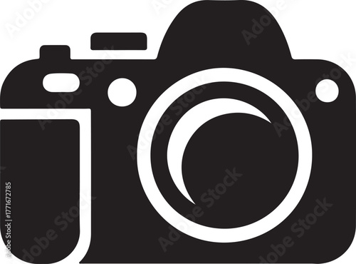 solid black camera silhouette on white background vector sticker