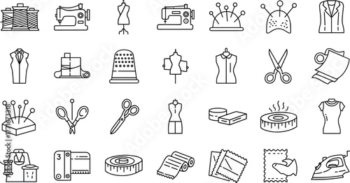 Tailoring and Dressmaking Tools Line Icons Vector Set