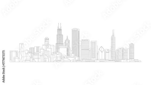 Chicago Skyline Outline: A minimalist outline of Chicago's iconic skyline showcases the city's unique architectural landscape and urban design. 