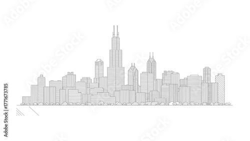 Chicago Skyline Silhouette: A clean silhouette of the Chicago skyline, showcasing the city's architectural grandeur and urban landscape against the sky.