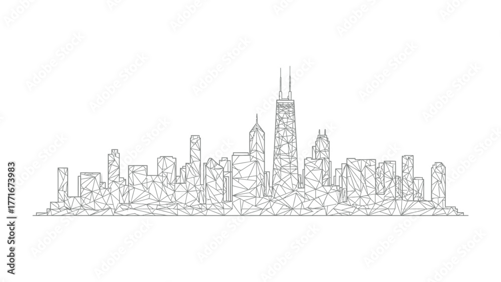 Fototapeta premium Cityscape Silhouette: A minimalist skyline of urban structures, showcasing the city's architectural essence, rendered in a sophisticated, linear style.