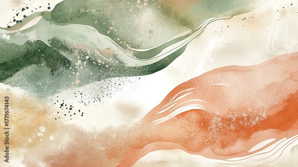Obraz premium Fluid watercolor painting with earthy tones creating a dynamic and organic feel for modern backgrounds