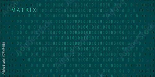 Digital matrix of binary code with the word matrix highlighted in green